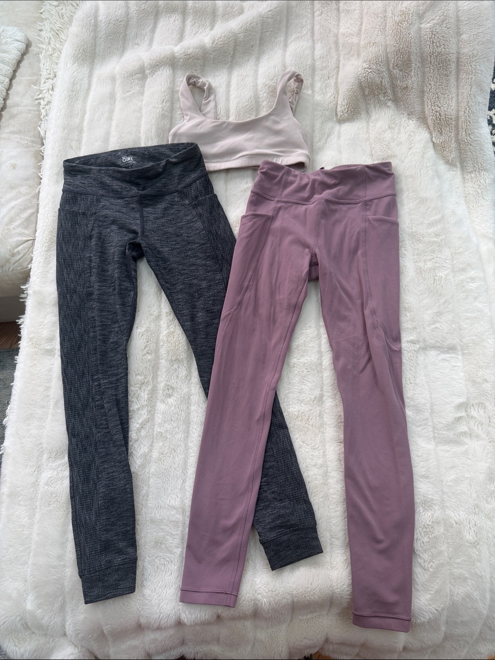 Activewear Leggings and Sports Bra Set - Mauve, Charcoal, Light Pink
